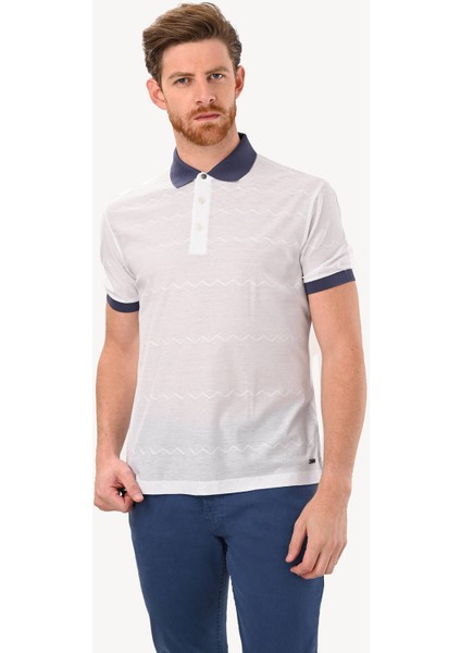 Erkek Beyaz Regular Fit Polo Yaka Desenli Tshirt fiyatları