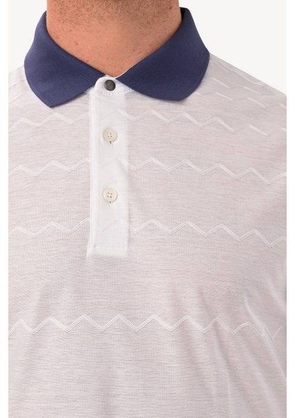 Erkek Beyaz Regular Fit Polo Yaka Desenli Tshirt fırsatları