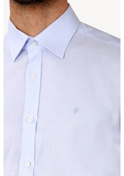 Erkek Mavi Slim Fit Uzun Kol Desenli Gömlek modelleri