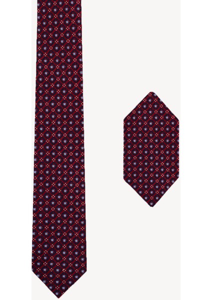 Erkek Bordo Desenli Kravat Mendil Set