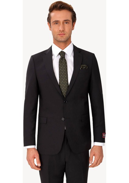 Erkek Siyah Regular Fit Takım Elbise