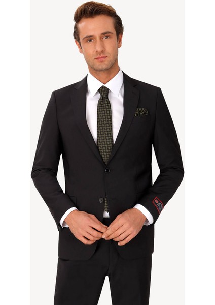 Erkek Siyah Regular Fit Takım Elbise