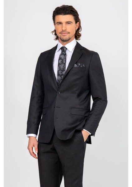 Erkek Füme Regular Fit Takım Elbise