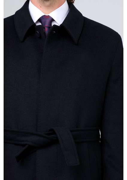 Erkek Siyah Regular Fit Kaşmir Uzun Kuşaklı Palto fırsatları