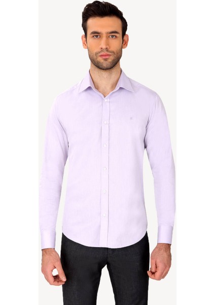 Erkek Lila Slim Fit Pamuk Gömlek