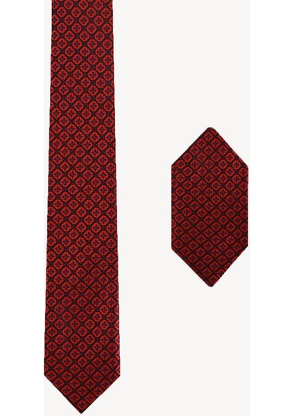 Erkek Bordo Güneş Desenli Kravat Mendil Set