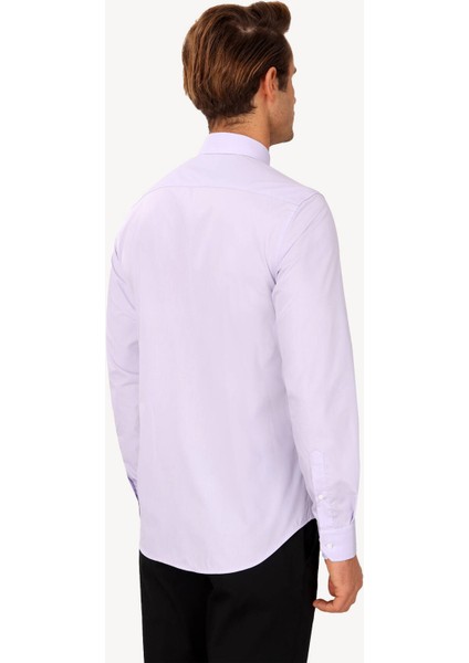 Erkek Lila Yarım İtalyan Slim Fit Uzun Kol Gömlek fırsatları