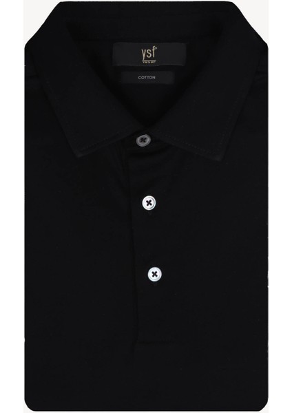 Erkek Siyah Polo Yaka Regular Fit Desenli Tshirt modelleri