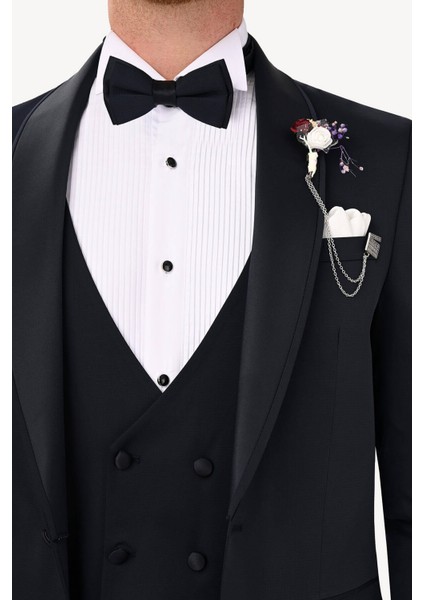 Erkek Lacivert Şal Yaka Yelekli Slim Fit Damatlık fırsatları