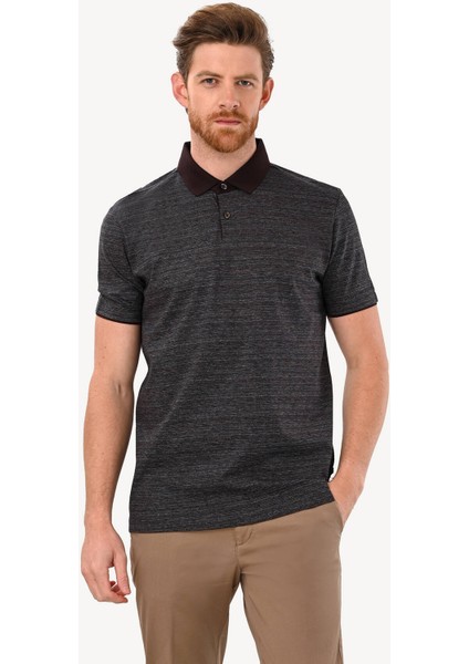 Erkek Gri Kahve Desenli Regular Fit Polo Yaka Tshirt