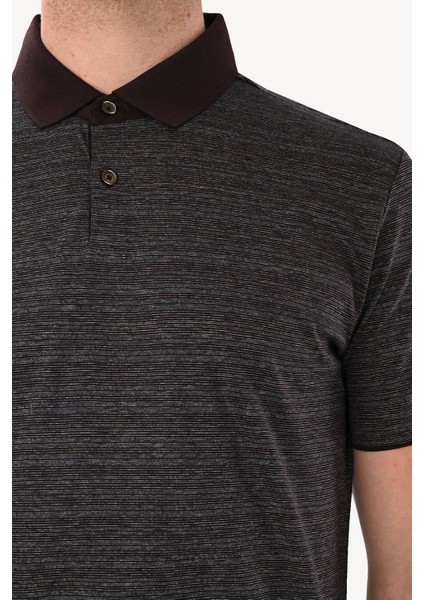 Erkek Gri Kahve Desenli Regular Fit Polo Yaka Tshirt fırsatları
