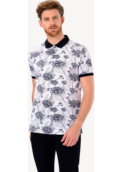 Erkek Beyaz Desenli Regular Fit Polo Yaka Tshirt fiyatları