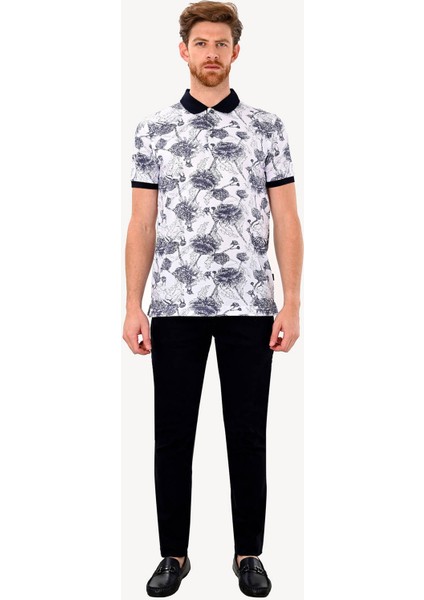 Erkek Beyaz Desenli Regular Fit Polo Yaka Tshirt modelleri