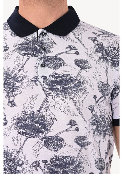 Erkek Beyaz Desenli Regular Fit Polo Yaka Tshirt fırsatları