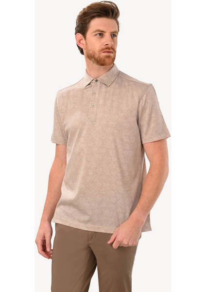 Erkek Bej Regular Fit Desenli Polo Yaka Tshirt