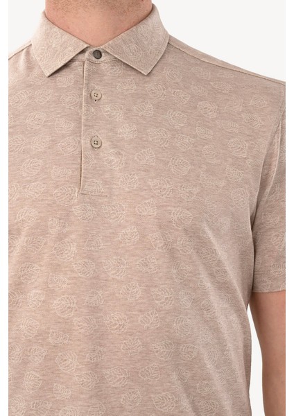 Erkek Bej Regular Fit Desenli Polo Yaka Tshirt fırsatları