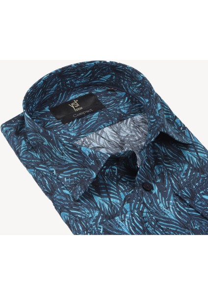 Erkek Turkuaz Slim Fit Desenli Uzun Kollu Gömlek fiyatları