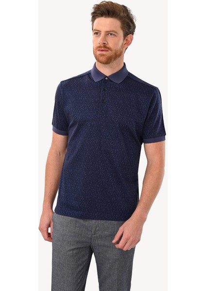 Erkek Lacivert Regular Fit Desenli Polo Yaka Tshirt