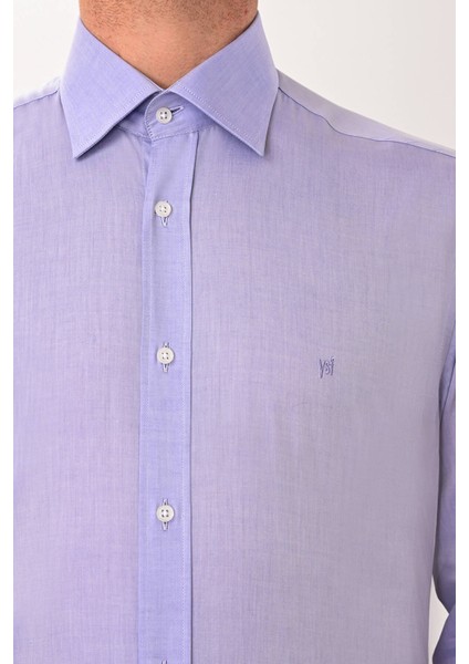 Erkek Lila Uzun Kol Slim Fit Saten Gömlek modelleri