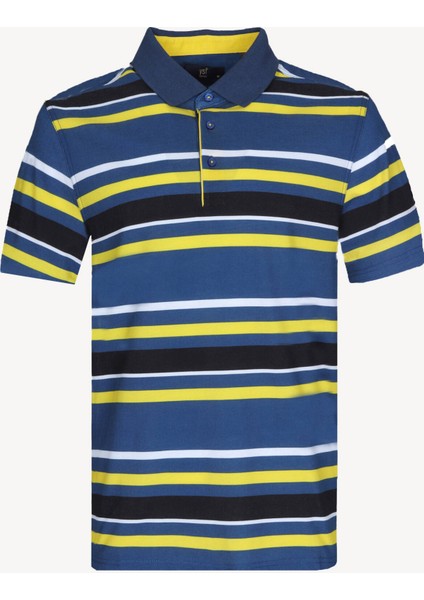 Erkek Lacivert Çizgili Polo Yaka Regular Fit Tshirts