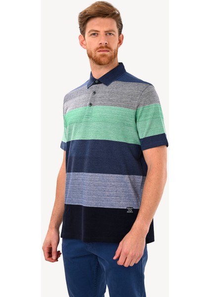 Erkek Lacivert Gri Çizgili Polo Yaka Regular Fit Tshirts