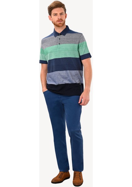 Erkek Lacivert Gri Çizgili Polo Yaka Regular Fit Tshirts modelleri