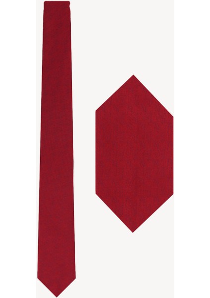 Erkek Kırmızı Desenli Slim Kravat Mendil Set