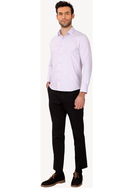 Erkek Lila Uzun Kol Puantiyeli Slim Fit Gömlek fiyatları