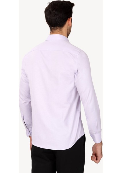 Erkek Lila Uzun Kol Puantiyeli Slim Fit Gömlek fırsatları