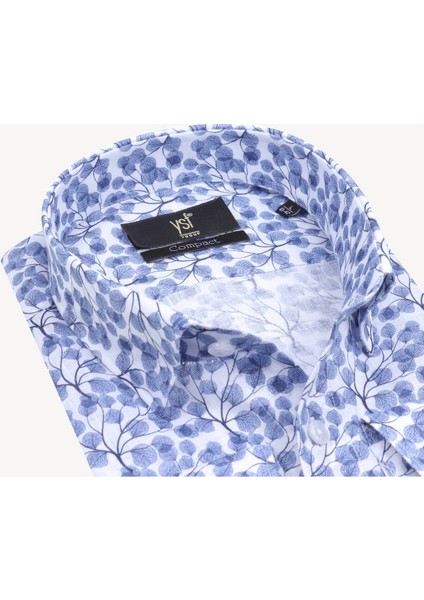 Erkek Mavi Beyaz Slim Fit Keten Desenli Gömlek fiyatları
