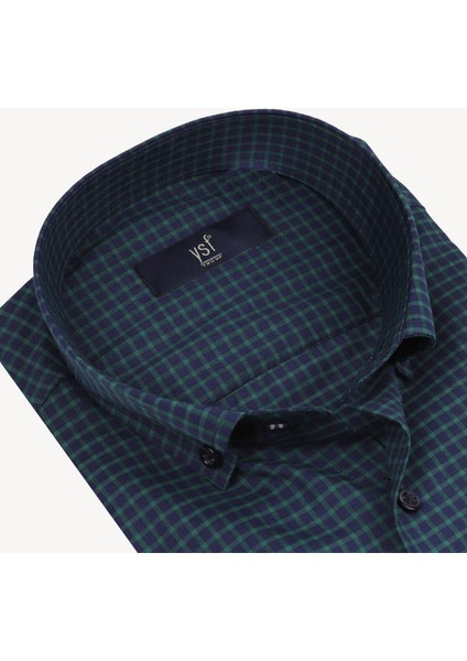 Erkek Lacivert Yeşil Kısa Kol Klasik Kareli Gömlek fiyatları