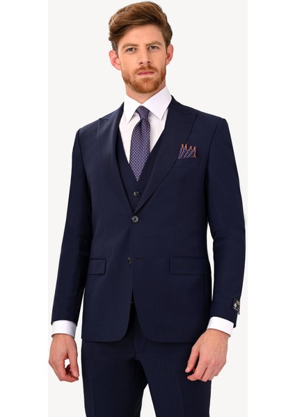 Erkek Lacivert Sivri Yaka Slim Fit Yelekli Takım Elbise fiyatları