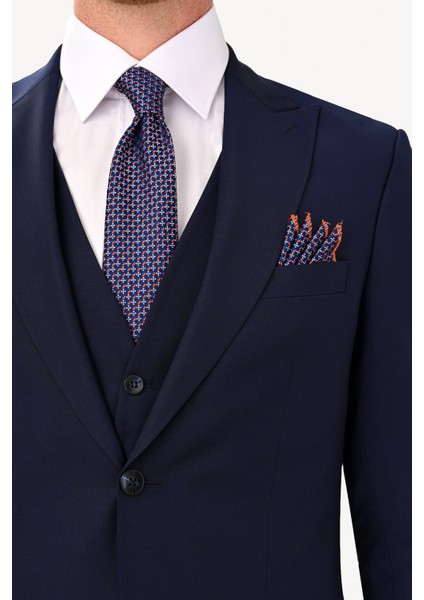 Erkek Lacivert Sivri Yaka Slim Fit Yelekli Takım Elbise fırsatları