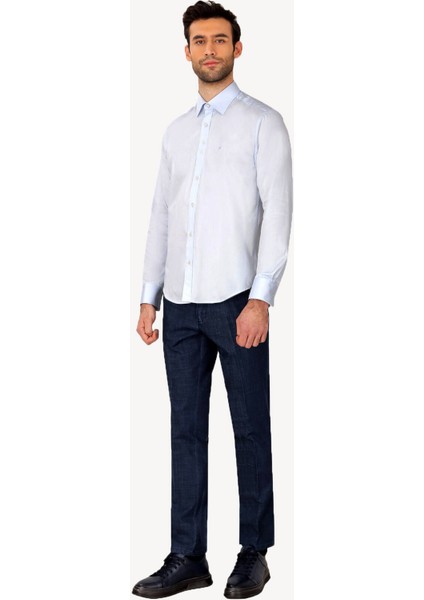 Erkek Açık Mavi Uzun Kol Slim Fit Saten Gömlek fiyatları