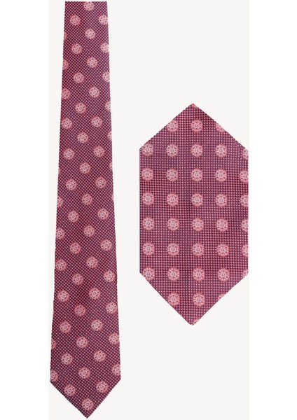Erkek Bordo Desenli Kravat Mendil Set