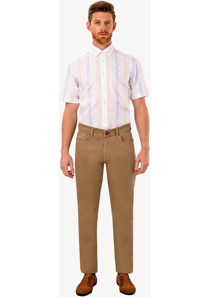 Erkek Camel Slim Fit Kanvas Pantolon