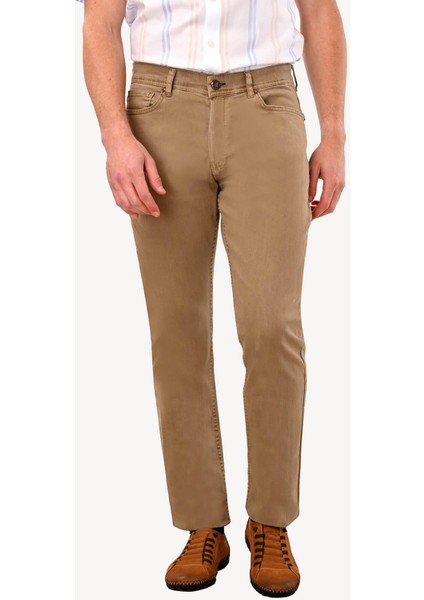 Erkek Camel Slim Fit Kanvas Pantolon