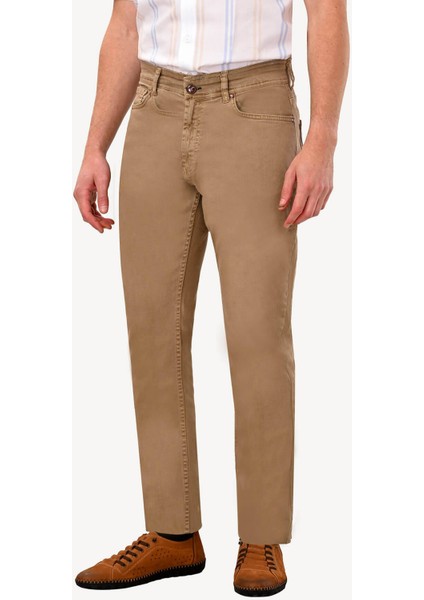 Erkek Camel Slim Fit Kanvas Pantolon