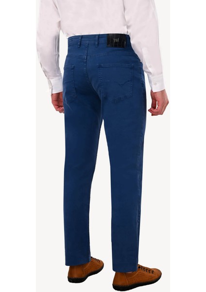 Erkek İndigo Mavi Slim Fit Kanvas Pantolon