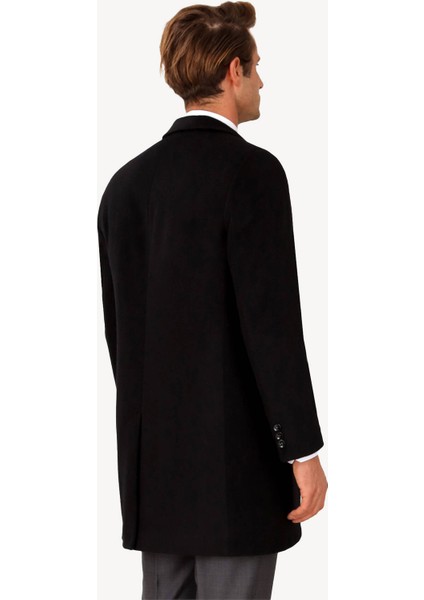 Erkek Siyah Regular Fit Mono Yaka Kaşmir Palto
