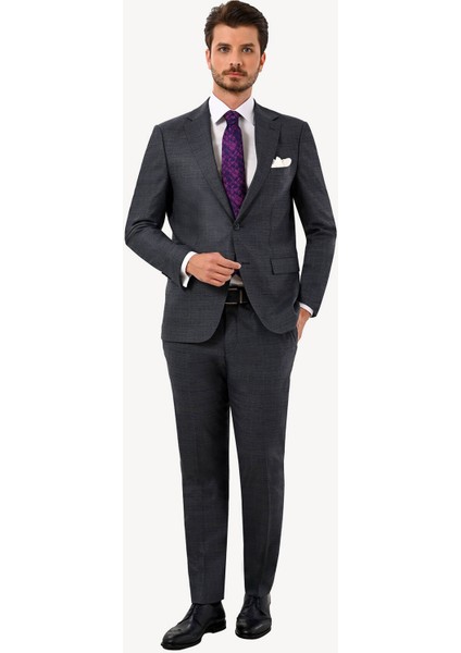 Erkek Gri Slim Fit Mono Yaka Takım Elbise