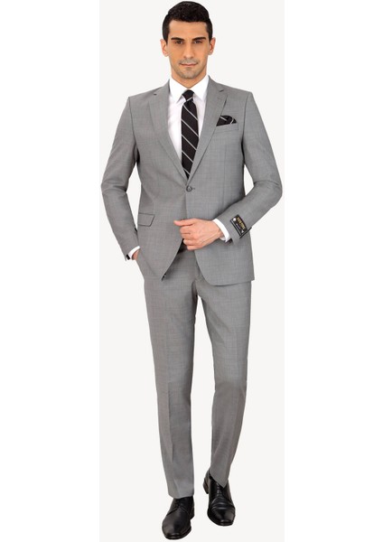 Erkek Füme Regular Fit Desenli Takım Elbise