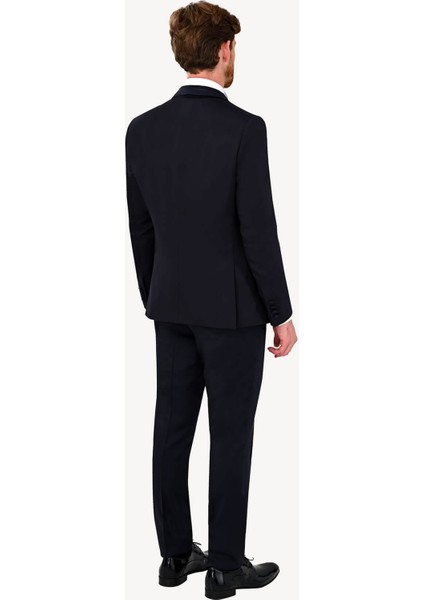 Erkek Lacivert Slim Fit Yelekli Damatlık
