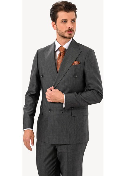 Erkek Regular Fit Kruvaze Takım Elbise