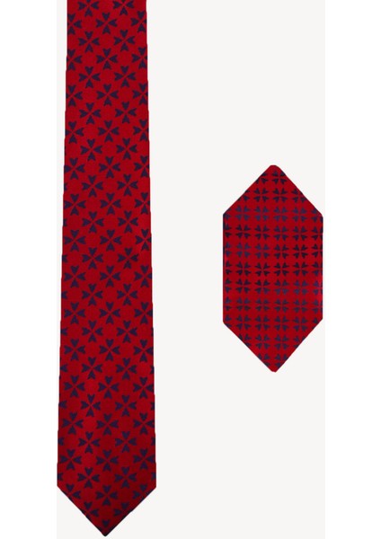 Erkek Bordo Desenli Kravat Mendil Set