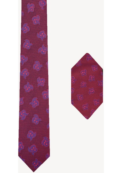 Erkek Bordo Desenli Kravat Mendil Set