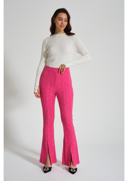 Yırtmaçlı Jakarlı Fuşya Pantolon fiyatları