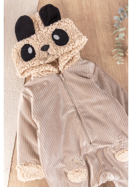 Panda Figürlü Kuzu Welsoft Erkek Bebek Kışlık Tulum