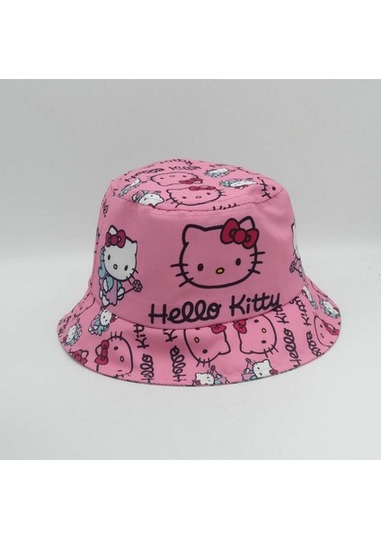 Kız Çocuk Hello Kitty Balıkçı Kova Güneş Şapkası Seyahat, Yürüyüş, Kamp, Piknik, Tekne, Kumsalda