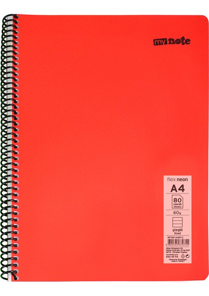 Flex Neon Defter A4 80 Sayfa 4'lü Defter Seti (2 Kareli + 2 Çizgili)